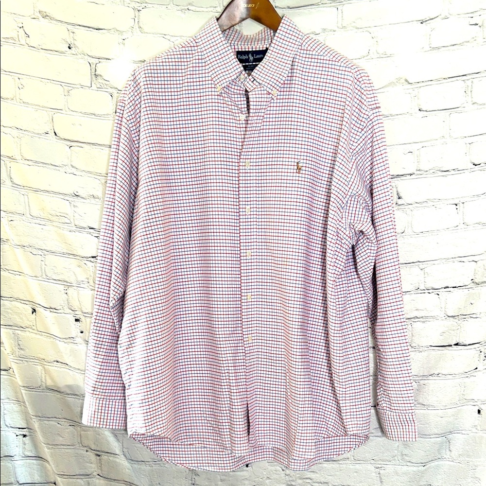 Ralph Lauren Blake White Blue Red Plaid Long Sleeve Button Down Shirt Size XXL